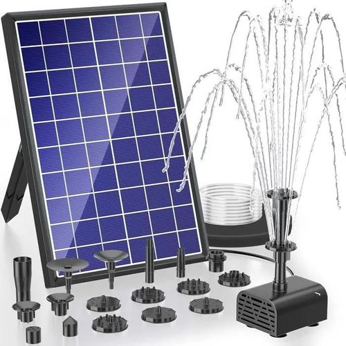 Fontaine Solaire Jardin 7.5w Pompe À Eau Solaire Extérieure 3600 Mah Batterie + 10 Buses
