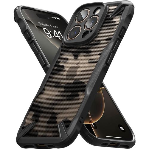 Eryi-Coque Compatible Avec Iphone 16 Pro [Fusion-X] Antichoc Protection Militaire Défense Résistant Aux Rayures Rigide Back Souple Bumper Étui Iphone 16 Pro Case Accessoires - Camo Black