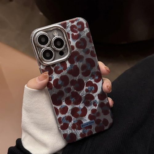 Eryi-Etui Compatible Avec Iphone 15 Pro Coque Téléphone Imprimé Léopard Epicé Rétro Avec Film D'objectif Housse