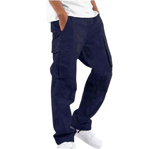 Pantalon Cargo En Polyester Multi-Poches Avec Cordon De Serrage Pour Hommes Bleu Foncé M