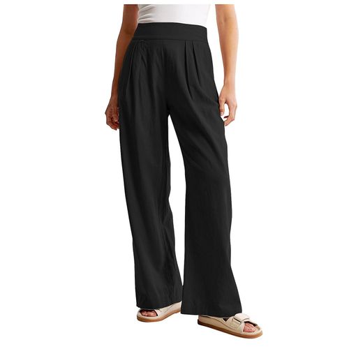 Pantalon Large En Coton Et Lin Pour Femmes, Taille Élastique, Noir, L