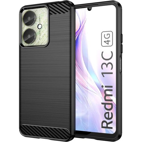 Eryi-Coque Pour Xiaomi Redmi 13c / Poco C65, Housse Premium Tpu Souple Texture Fibre De Carbone Etui Protection Téléphone Antichoc, Anti-Rayures, Anti-Dérapante, Silicone Case Bumper, Noir