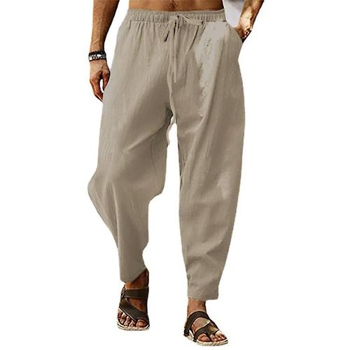 Pantalon Ample Respirant En Coton Et Lin Pour Homme, Gris Xxl