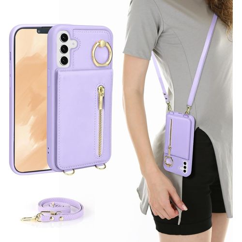 ERYI-Coque Pour Samsung Galaxy S24 Sangle Réglable Pour Femme Étui Avec Zippé Portefeuille Avec Porte Carte Rfid Pochette Housse En Cuir Avec Réglable Anneau-Violet