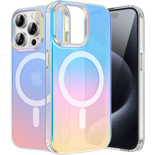 Eryi-Magnétique Irisée Coque Pour Iphone 15 Pro Compatible Avec Magsafe, Étui Housse Iridescent Mate Fluorescente Colorée Antichoc Anti-Rayures Translucide Holographique Case