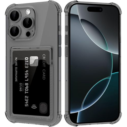 Eryi-Coque Pour Iphone 16 Pro Avec Porte Cartes, Souple Tpu Silicone Transparente Protection De La Caméra Étui Portefeuille Lentille Anti-Rayures Carte Housse, Noir