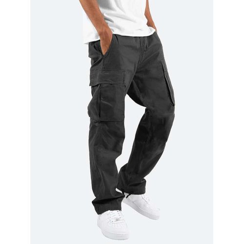Pantalon Cargo En Polyester Multi-Poches Avec Cordon De Serrage Pour Hommes, Noir L