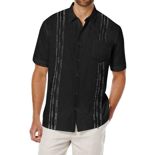 Chemise En Lin À Manches Courtes Pour Hommes, Noir L