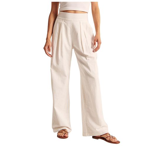 Pantalon Femme En Coton Et Lin, Taille Élastique, Jambes Larges, Blanc M