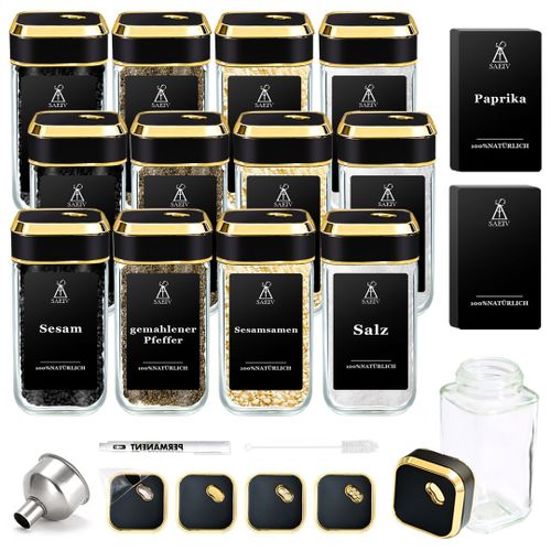 Lot De 12 Pots À Épices Dorés De 120 Ml, Rotatifs À 360 °, Carrés, Trois Calibres, Réglables Librement, Avec Étiquettes À Épices, Organiseur D'Épices De Cuisine