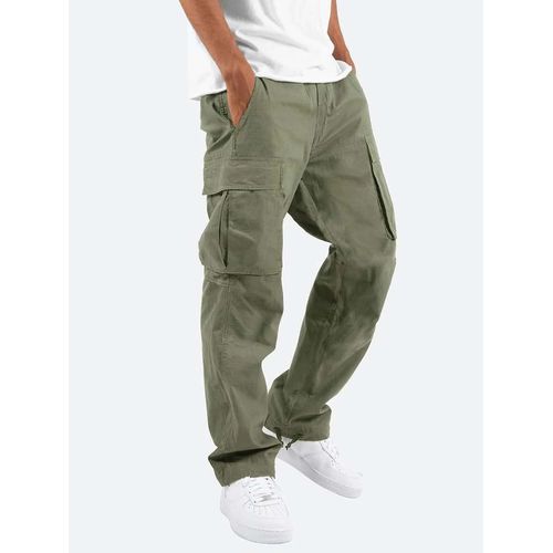 Pantalon Cargo Multi-Poches En Polyester Avec Cordon De Serrage Pour Hommes Vert Foncé Xxl