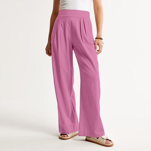 Pantalon Femme En Coton Et Lin, Taille Élastique, Jambes Larges, Rose Rouge Xl