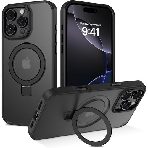 Eryi-Coque Pour Iphone 16 Pro Avec Support, Magnétique Compatible Avec Magsafe, Étui Translucide Mat Arrière Housse De Protection Antichoc Dos Anti-Rayures Case Pour Iphone 16 Pro 6.3"", Noir