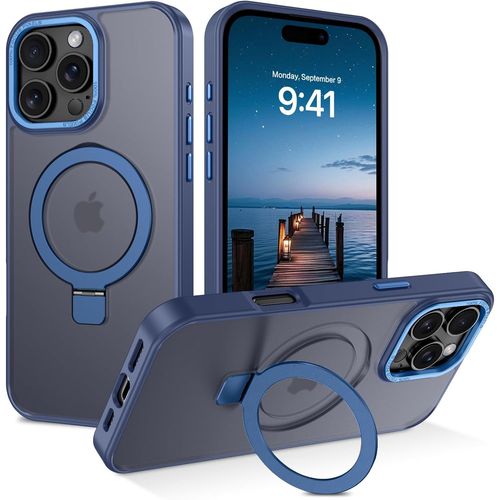 Eryi-Coque Pour Iphone 16 Pro Avec Support, Magnétique Compatible Avec Magsafe, Étui Translucide Mat Arrière Housse De Protection Antichoc Dos Anti-Rayures Case Pour Iphone 16 Pro 6.3"", Bleu