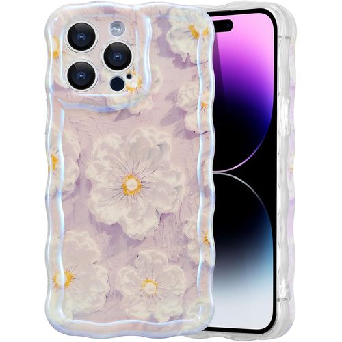 Eryi-Coque De Téléphone Pour Iphone 16 Pro, Coloré Vintage Peinture À L'huile Fleur Étui De Téléphone Brillant Curly Wave Frame Forme Tpu Cas À La Durable Rayures Housse De Protection - Lila