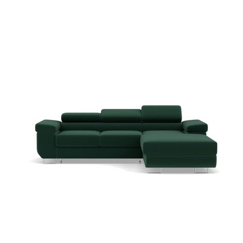 Canapé D'angle Droit Convertible 6 Places En Velours Vert