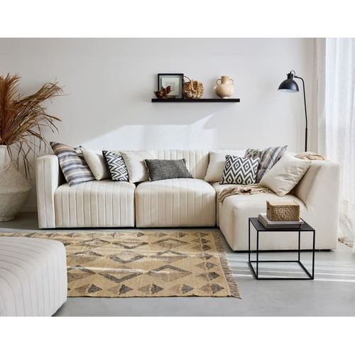 Canapé Modulable 5 Places Angle Droit En Velours Beige
