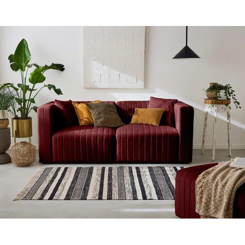 Canapé Modulable 2 Places En Velours Rouge