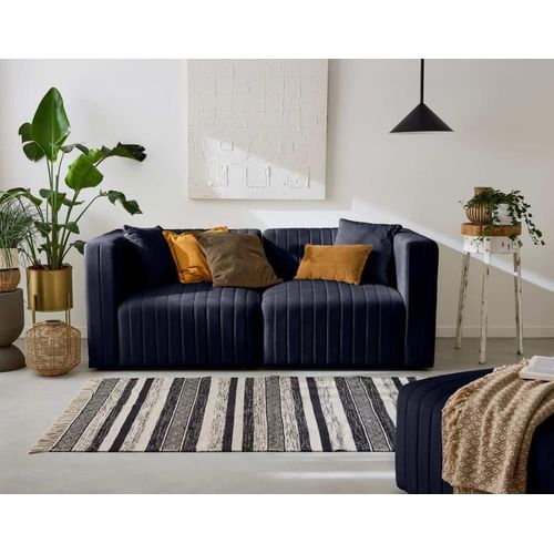 Canapé Modulable 2 Places En Velours Bleu Marine