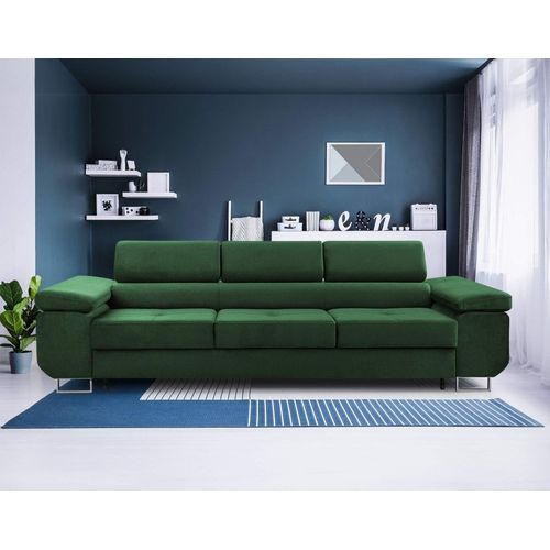 Canapé Droit Convertible 3 Places En Velours Vert