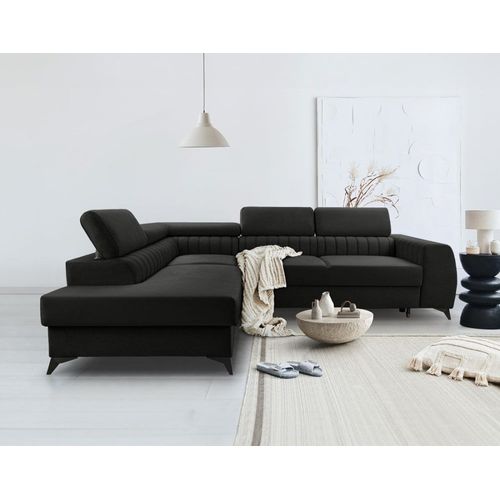 Canapé D'angle Gauche Convertible 5 Places En Velours Noir
