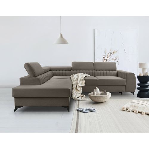 Canapé D'angle Gauche Convertible 5 Places En Velours Taupe