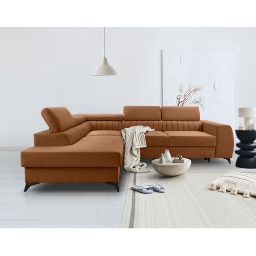 Canapé D'angle Gauche Convertible 5 Places En Velours Terracotta