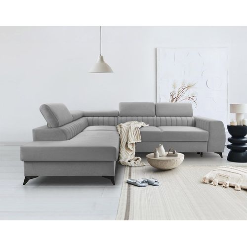 Canapé D'angle Gauche Convertible 5 Places En Velours Gris Clair