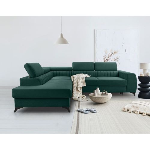 Canapé D'angle Gauche Convertible 5 Places En Velours Vert
