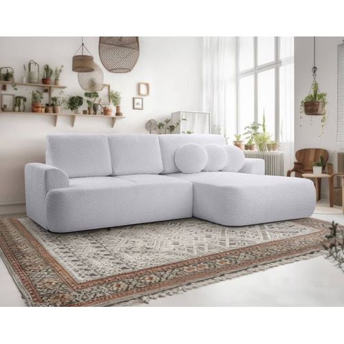 Canapé D'angle Droit Convertible 4 Places En Tissu Bouclette Gris