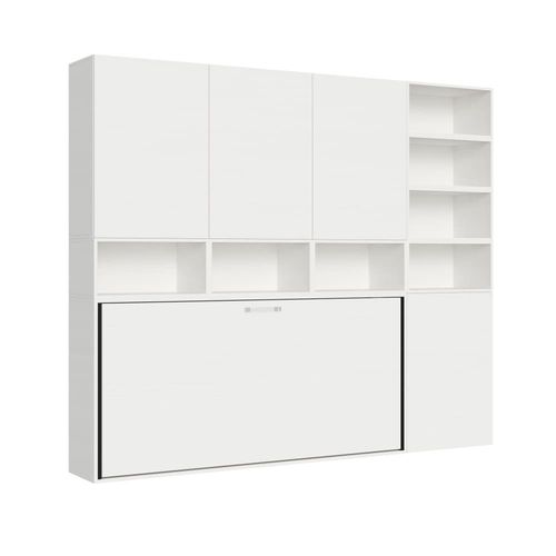 Lit Escamotable Horizontal 1 Couchage Effet Bois Frêne Blanc