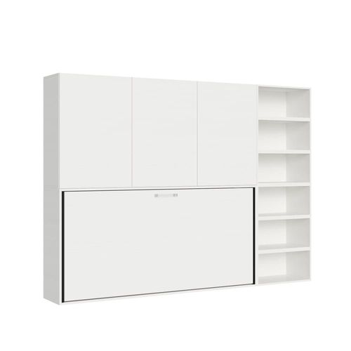 Lit Escamotable Horizontal 1 Couchage Effet Bois Frêne Blanc