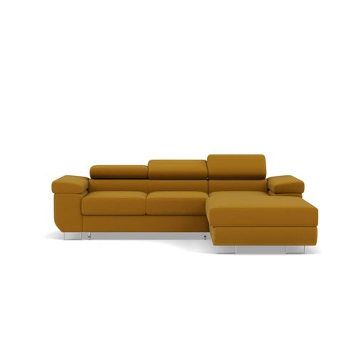 Canapé D'angle Droit Convertible 6 Places En Velours Jaune