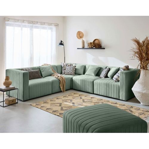 Canapé Modulable 6 Places Angle Réversible En Velours Bleu