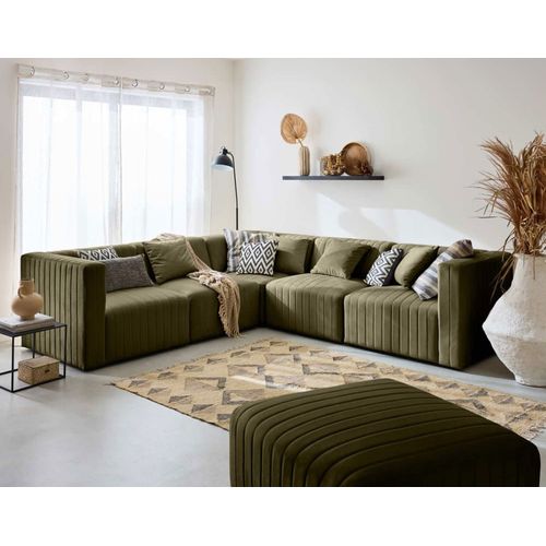 Canapé Modulable 6 Places Angle Réversible En Velours Vert
