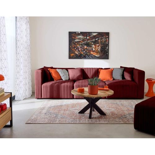 Canapé Modulable 3 Places En Velours Rouge