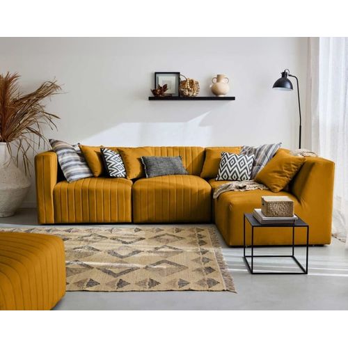 Canapé Modulable 5 Places Angle Droit En Velours Jaune
