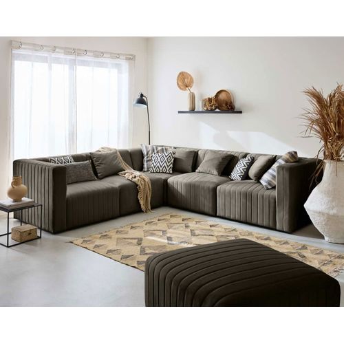 Canapé Modulable 6 Places Angle Réversible En Velours Gris