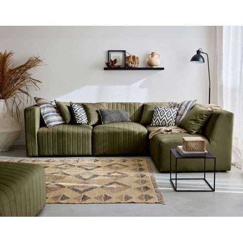 Canapé Modulable 5 Places Angle Droit En Velours Vert