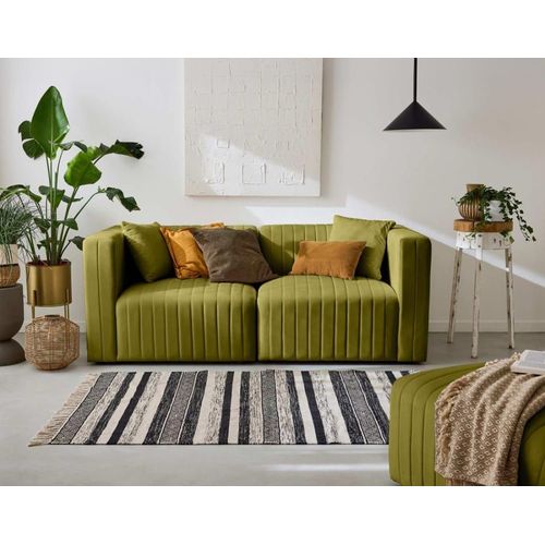 Canapé Modulable 2 Places En Velours Vert Olive
