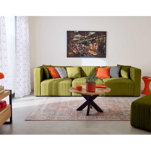 Canapé Modulable 3 Places En Velours Vert Olive