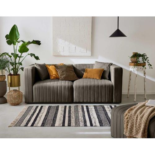Canapé Modulable 2 Places En Velours Gris