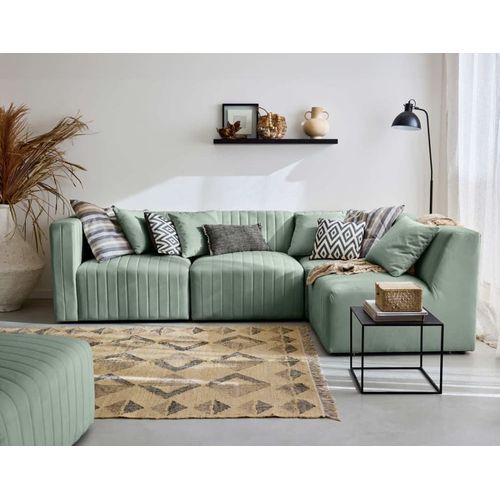 Canapé Modulable 5 Places Angle Droit En Velours Bleu