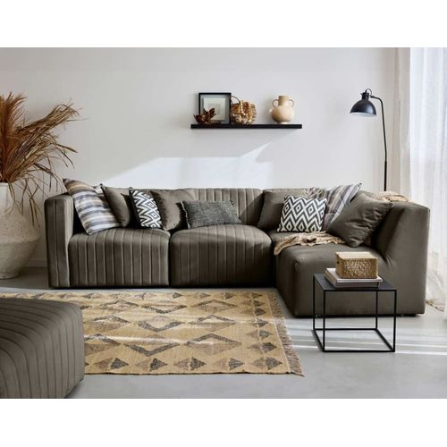 Canapé Modulable 5 Places Angle Droit En Velours Gris