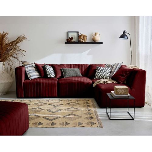 Canapé Modulable 5 Places Angle Droit En Velours Rouge