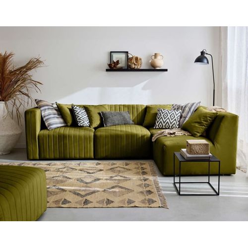 Canapé Modulable 5 Places Angle Droit En Velours Vert Olive