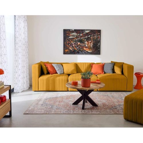 Canapé Modulable 3 Places En Velours Jaune