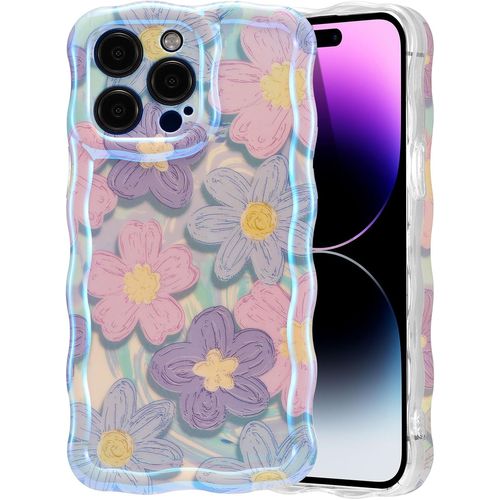 Eryi-Coque De Téléphone Pour Iphone 16 Pro Max, Paillettes Pivoine Fleur Étui De Téléphone Curly Wave Frame Forme Soft Tpu Cas Ultra Mince Silicone Antichoc Bumper Cover - Rose Violet