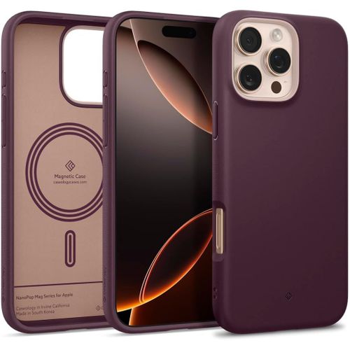 Eryi-Nano Pop Mag Coque Iphone 16 Pro Max[Matériau Souple Et Sans Poussière] Protection Magnétique Contre Les Chutes De Qualité Militaire Motifs De Poignée Latérale - Burgundy Bean