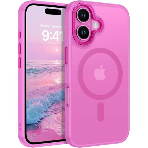 Eryi-Coque Magnétique Pour Iphone 16, Compatible Avec Magsafe, Etui Translucide Mat Arrière Housse Fine Protection Caméra Dos Antichoc Anti-Rayures Case Pour Iphone 16 6.1"", Rose